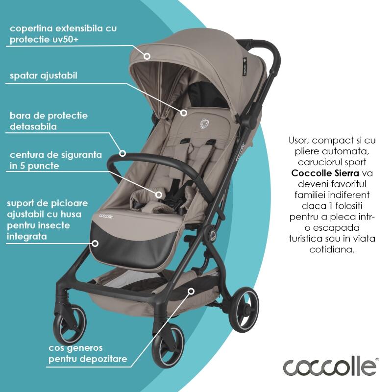Carucior sport cu pliere automata Coccolle Sierra Taupe brown - gogobaby.ro
