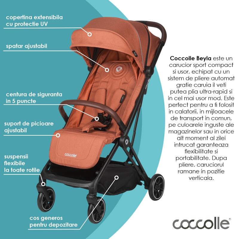 Carucior sport cu pliere automata Coccolle Beyla Coral - gogobaby.ro