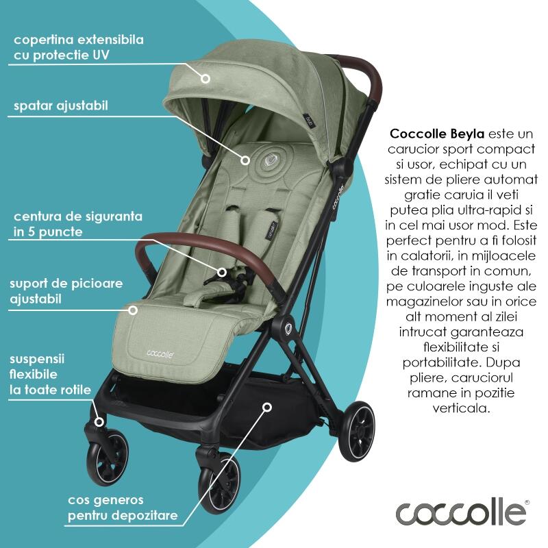 Carucior sport cu pliere automata Coccolle Beyla Greenstone - gogobaby.ro