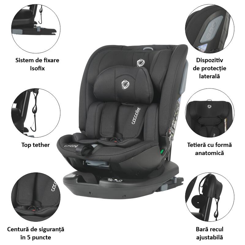 Scaun auto rotativ iSize Coccolle Velsa Jet black - gogobaby.ro