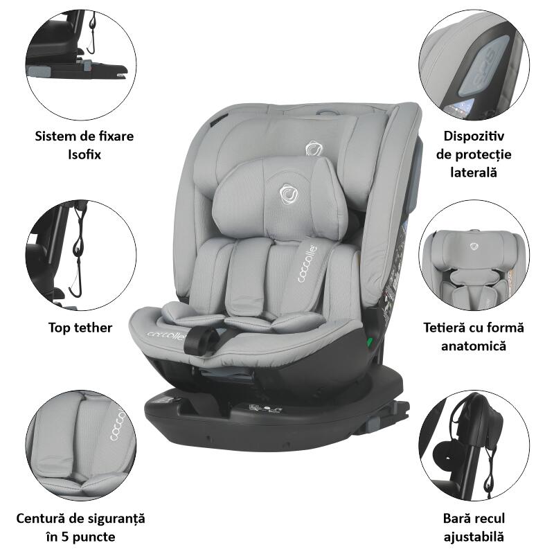 Scaun auto rotativ iSize Coccolle Velsa Neutral grey - gogobaby.ro