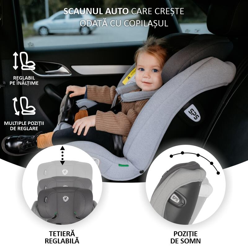 Scaun auto iSize 40-150 cm Coccolle Sidra Moonlit grey+Coccolle protectie bancheta auto mica - gogobaby.ro