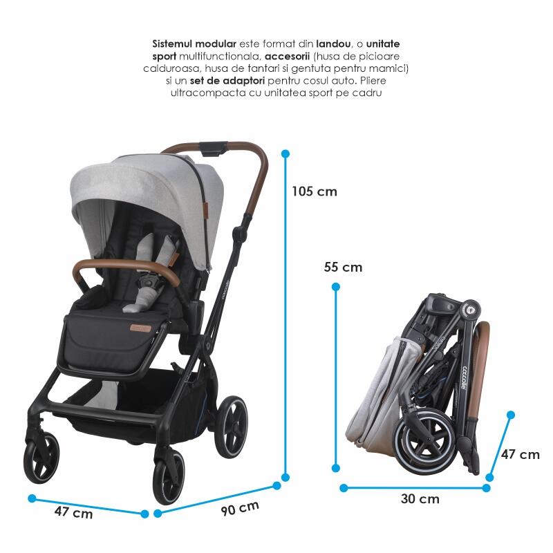 Sistem modular 3in1 Coccolle Saliara Greystone + Scoica Coccolle Knox Anthracite - gogobaby.ro