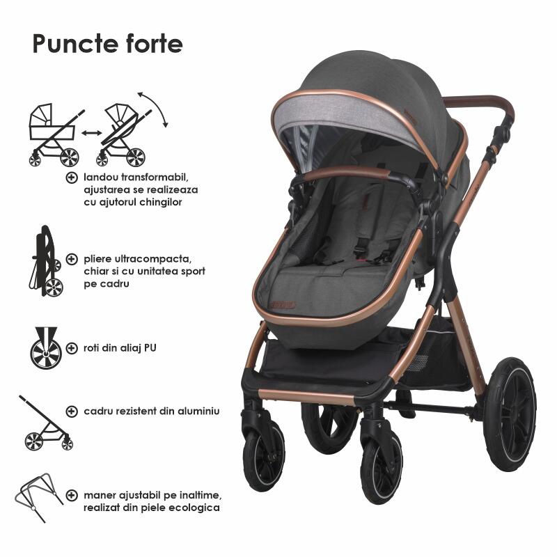 Carucior transformabil 3in1 Coccolle Melora Diamond black - gogobaby.ro