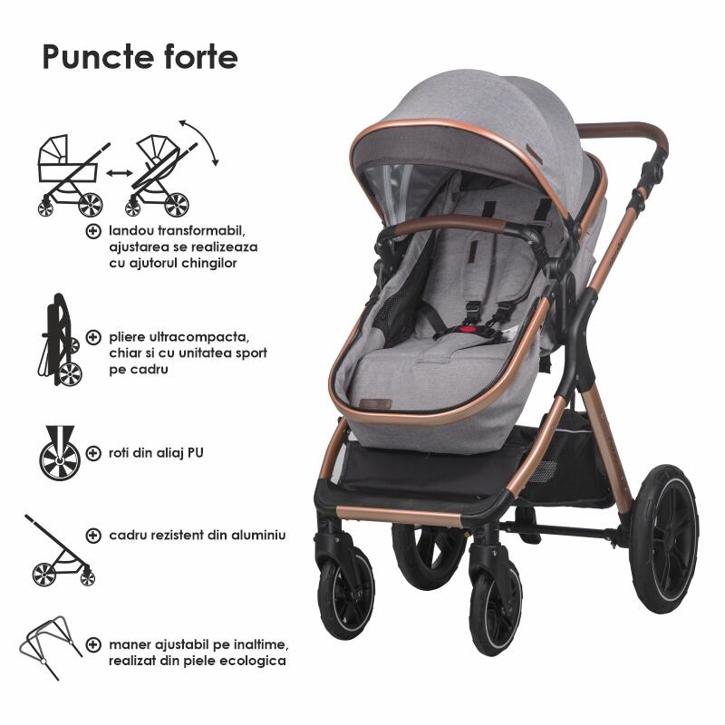 Carucior transformabil 3in1 Coccolle Melora Moonlit grey - gogobaby.ro