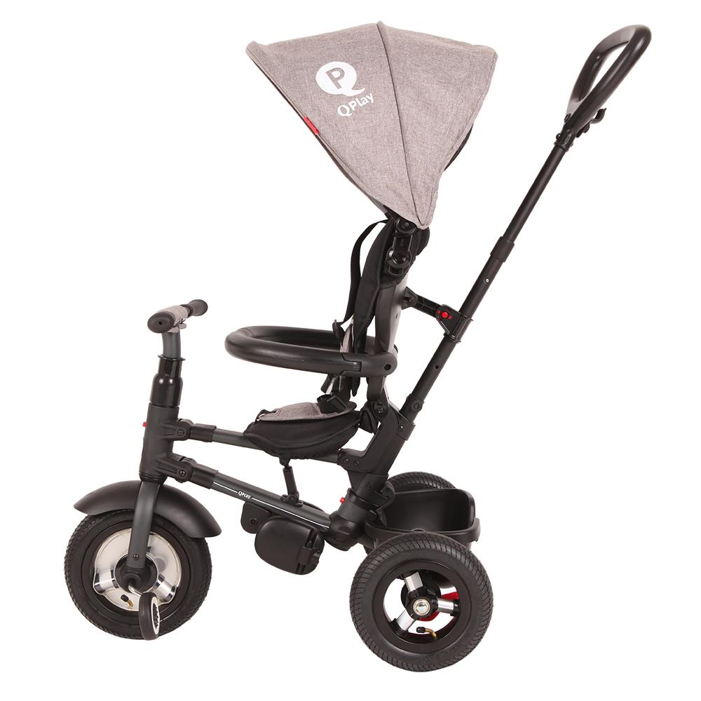 Tricicleta cu roti de cauciuc Qplay Rito Rubber Gri - gogobaby.ro