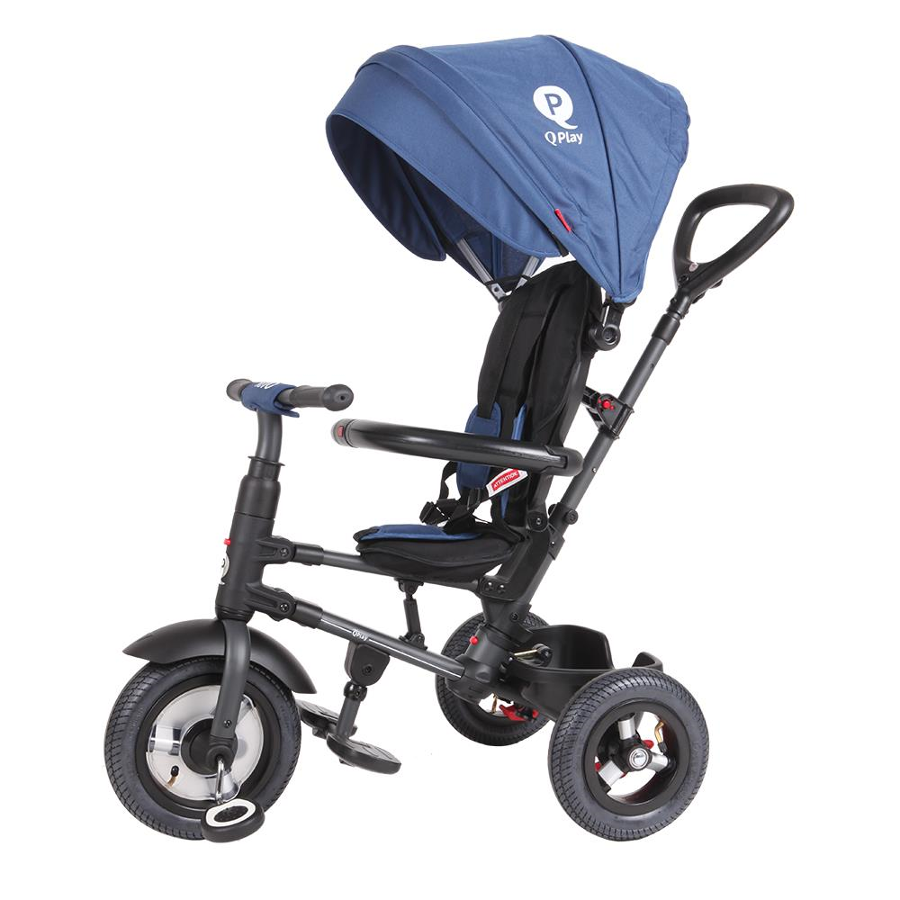 Tricicleta cu roti de cauciuc Qplay Rito Rubber Albastru Inchis - gogobaby.ro