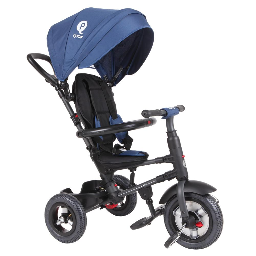 Tricicleta cu roti de cauciuc Qplay Rito Rubber Albastru Inchis - gogobaby.ro