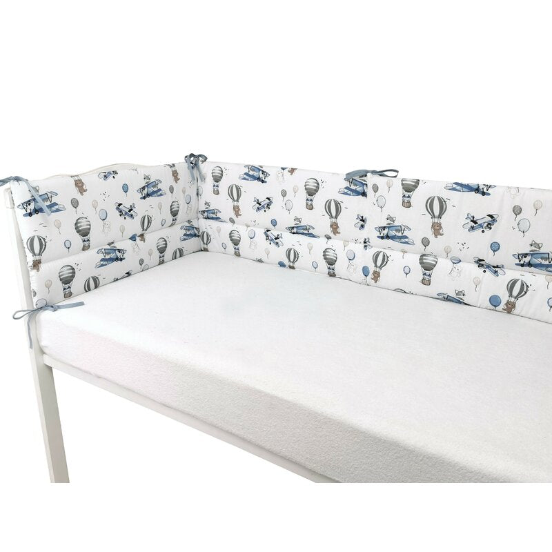 Aparatoare pentru patut, MimiNu, Din bumbac certificat Oeko Tex Standard 100, 180x30 cm, Cu panglici, Blue Plane