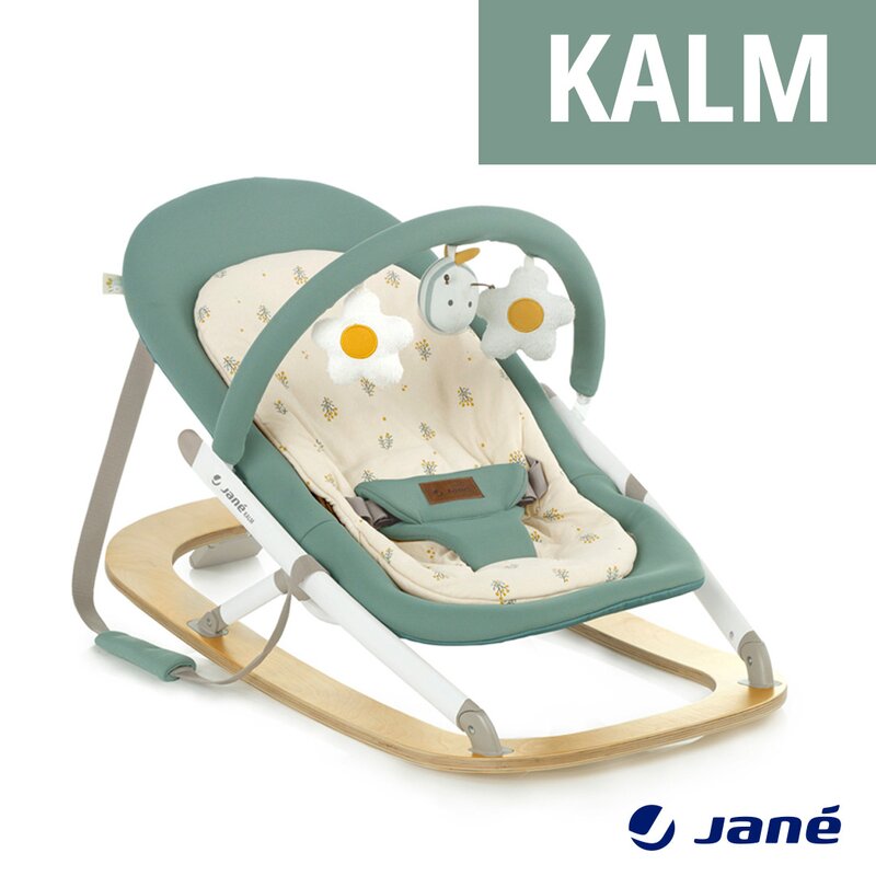 Balansoar, Jane, Kalm, Pliabil, Cu bara de jucarii si spatar reglabil, Cu baza din lemn, Conform cu standardul european de siguranta EN 12790:2023, Botanic - gogobaby.ro
