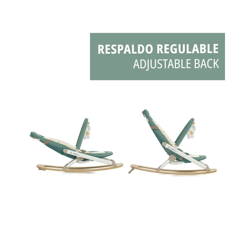 Balansoar, Jane, Kalm, Pliabil, Cu bara de jucarii si spatar reglabil, Cu baza din lemn, Conform cu standardul european de siguranta EN 12790:2023, Desert - gogobaby.ro