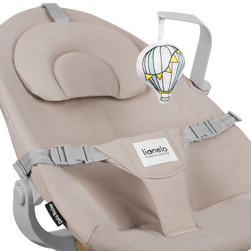 Balansoar, Lionelo, Dalia, Inaltime reglabila in 2 pozitii, Cu husa detasabila, Bara de jucarii, Pana la 9 kg, Usor, 3.2 kg, Bej - gogobaby.ro