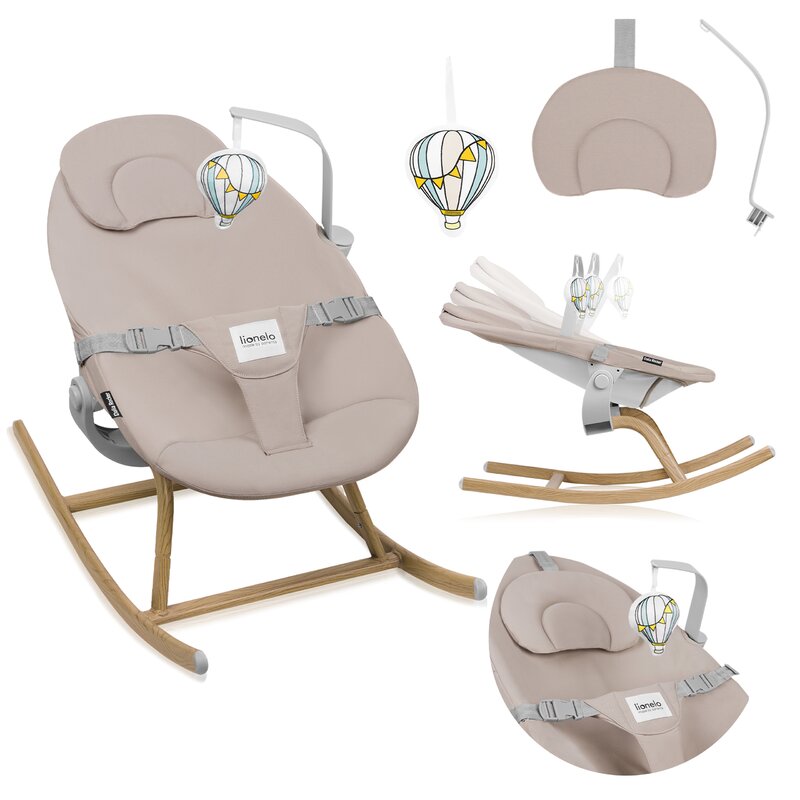Balansoar, Lionelo, Dalia, Inaltime reglabila in 2 pozitii, Cu husa detasabila, Bara de jucarii, Pana la 9 kg, Usor, 3.2 kg, Bej - gogobaby.ro