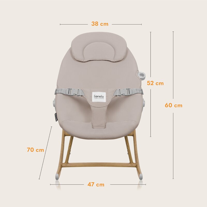 Balansoar, Lionelo, Dalia, Inaltime reglabila in 2 pozitii, Cu husa detasabila, Bara de jucarii, Pana la 9 kg, Usor, 3.2 kg, Bej - gogobaby.ro