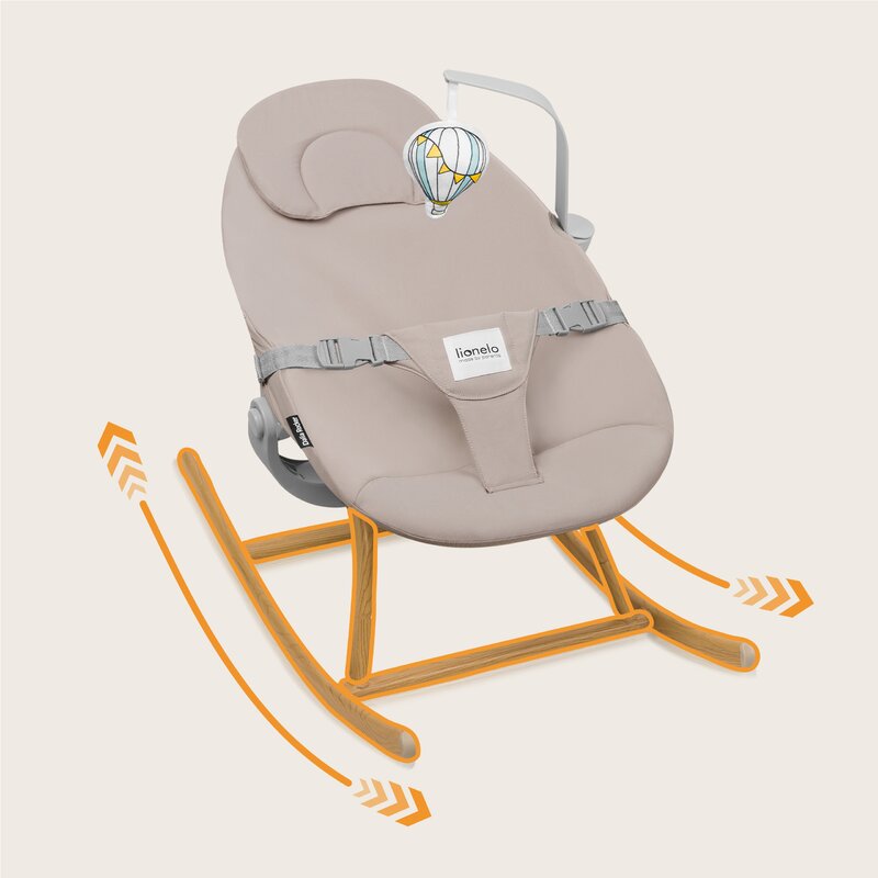 Balansoar, Lionelo, Dalia, Inaltime reglabila in 2 pozitii, Cu husa detasabila, Bara de jucarii, Pana la 9 kg, Usor, 3.2 kg, Bej - gogobaby.ro