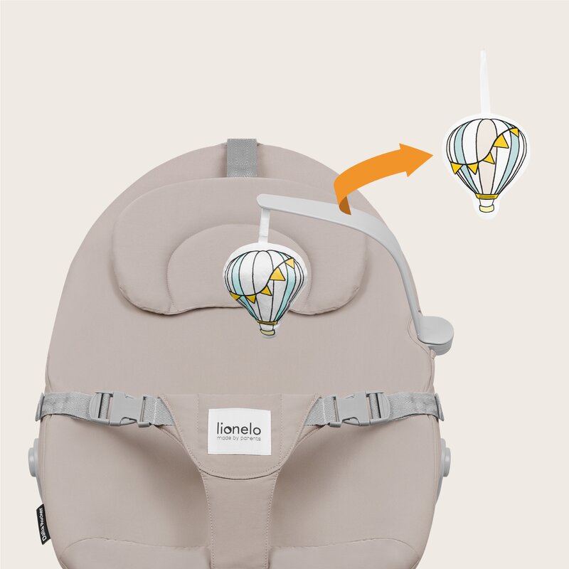 Balansoar, Lionelo, Dalia, Inaltime reglabila in 2 pozitii, Cu husa detasabila, Bara de jucarii, Pana la 9 kg, Usor, 3.2 kg, Bej - gogobaby.ro