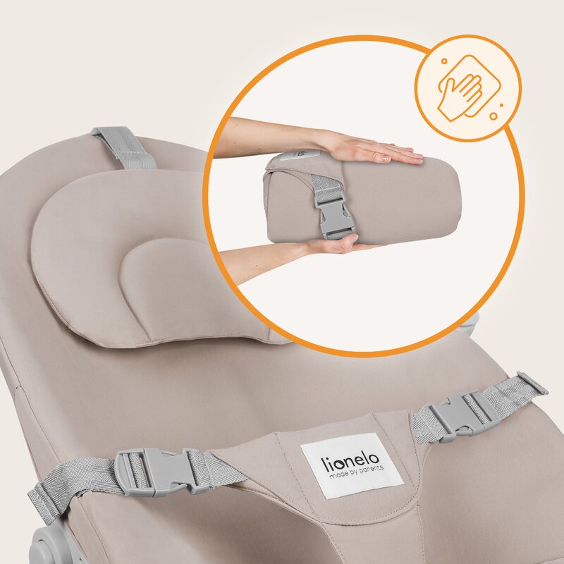 Balansoar, Lionelo, Dalia, Inaltime reglabila in 2 pozitii, Cu husa detasabila, Bara de jucarii, Pana la 9 kg, Usor, 3.2 kg, Bej - gogobaby.ro
