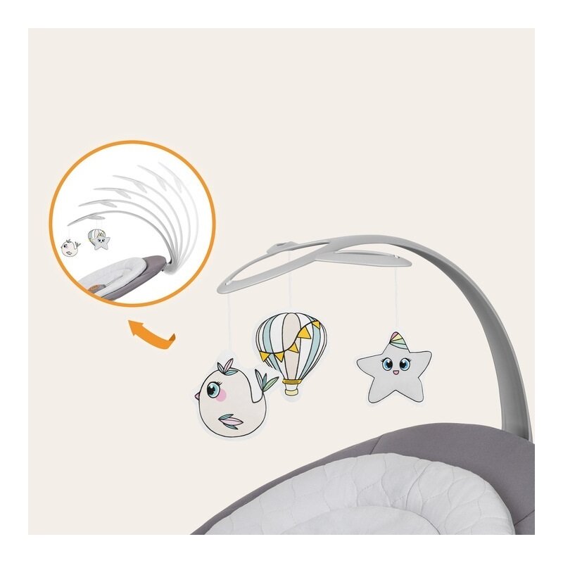 Balansoar, Lionelo, Mell, 2 in 1, Rotire 360 grade, Electric, Cu 3 moduri de leganare, Cu 5 trepte de viteza, Cu 3 pozitii de inclinare, Cu timer, 12 melodii si 2 sunete ale naturii, Pana la 9 kg, Gri - gogobaby.ro
