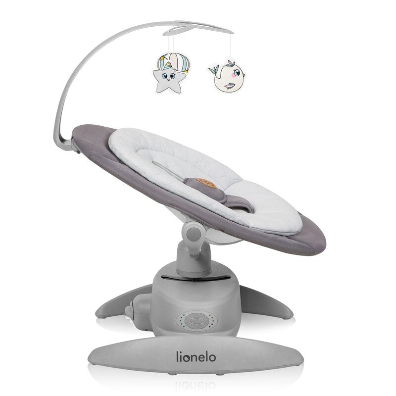Balansoar, Lionelo, Mell, 2 in 1, Rotire 360 grade, Electric, Cu 3 moduri de leganare, Cu 5 trepte de viteza, Cu 3 pozitii de inclinare, Cu timer, 12 melodii si 2 sunete ale naturii, Pana la 9 kg, Gri - gogobaby.ro