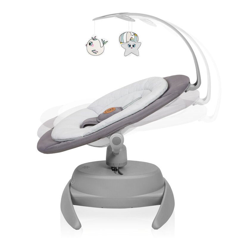 Balansoar, Lionelo, Mell, 2 in 1, Rotire 360 grade, Electric, Cu 3 moduri de leganare, Cu 5 trepte de viteza, Cu 3 pozitii de inclinare, Cu timer, 12 melodii si 2 sunete ale naturii, Pana la 9 kg, Gri - gogobaby.ro
