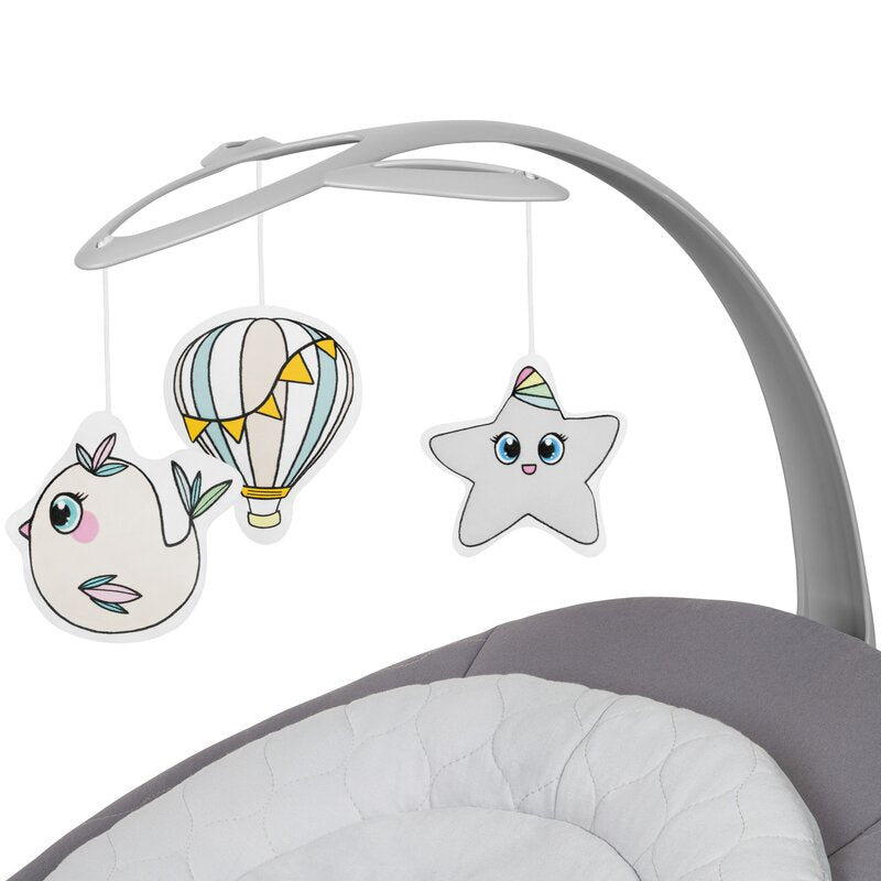 Balansoar, Lionelo, Mell, 2 in 1, Rotire 360 grade, Electric, Cu 3 moduri de leganare, Cu 5 trepte de viteza, Cu 3 pozitii de inclinare, Cu timer, 12 melodii si 2 sunete ale naturii, Pana la 9 kg, Gri - gogobaby.ro