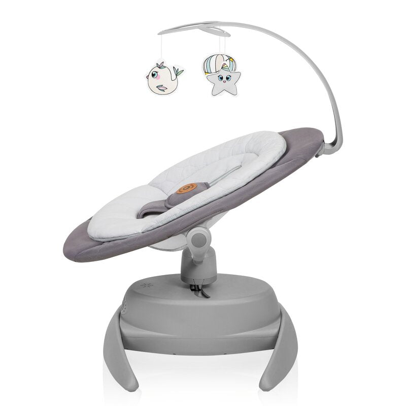 Balansoar, Lionelo, Mell, 2 in 1, Rotire 360 grade, Electric, Cu 3 moduri de leganare, Cu 5 trepte de viteza, Cu 3 pozitii de inclinare, Cu timer, 12 melodii si 2 sunete ale naturii, Pana la 9 kg, Gri - gogobaby.ro