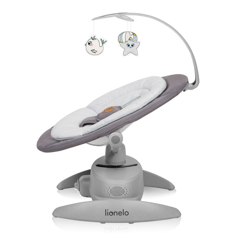 Balansoar, Lionelo, Mell, 2 in 1, Rotire 360 grade, Electric, Cu 3 moduri de leganare, Cu 5 trepte de viteza, Cu 3 pozitii de inclinare, Cu timer, 12 melodii si 2 sunete ale naturii, Pana la 9 kg, Gri - gogobaby.ro