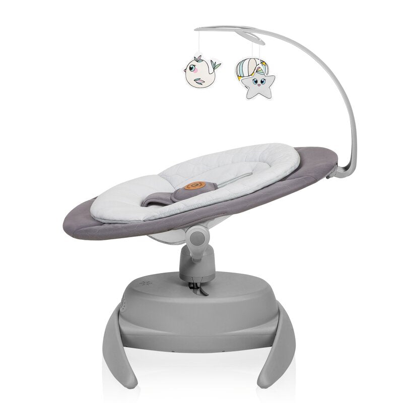 Balansoar, Lionelo, Mell, 2 in 1, Rotire 360 grade, Electric, Cu 3 moduri de leganare, Cu 5 trepte de viteza, Cu 3 pozitii de inclinare, Cu timer, 12 melodii si 2 sunete ale naturii, Pana la 9 kg, Gri - gogobaby.ro