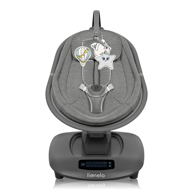 Balansoar si sezlong, Lionelo, Blossom, 5 melodii, 5 moduri de balansare, Cu jucarii, Husa respirabila, 60% bambus, Cu telecomanda, Reglare pozitie scaun pentru somn, Pana la 9 kg, Gri - gogobaby.ro