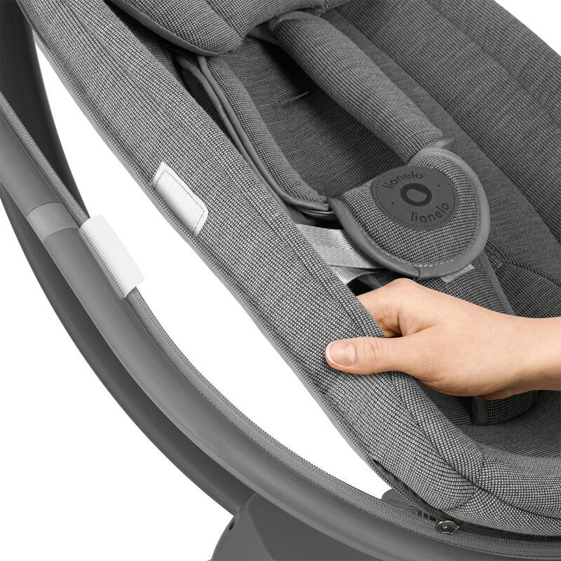 Balansoar si sezlong, Lionelo, Blossom, 5 melodii, 5 moduri de balansare, Cu jucarii, Husa respirabila, 60% bambus, Cu telecomanda, Reglare pozitie scaun pentru somn, Pana la 9 kg, Gri - gogobaby.ro