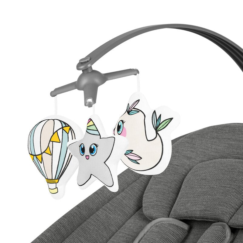 Balansoar si sezlong, Lionelo, Blossom, 5 melodii, 5 moduri de balansare, Cu jucarii, Husa respirabila, 60% bambus, Cu telecomanda, Reglare pozitie scaun pentru somn, Pana la 9 kg, Gri - gogobaby.ro