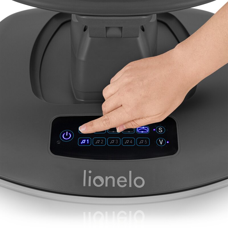 Balansoar si sezlong, Lionelo, Blossom, 5 melodii, 5 moduri de balansare, Cu jucarii, Husa respirabila, 60% bambus, Cu telecomanda, Reglare pozitie scaun pentru somn, Pana la 9 kg, Gri - gogobaby.ro