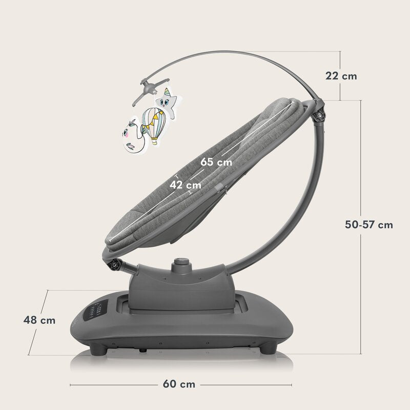 Balansoar si sezlong, Lionelo, Blossom, 5 melodii, 5 moduri de balansare, Cu jucarii, Husa respirabila, 60% bambus, Cu telecomanda, Reglare pozitie scaun pentru somn, Pana la 9 kg, Gri - gogobaby.ro
