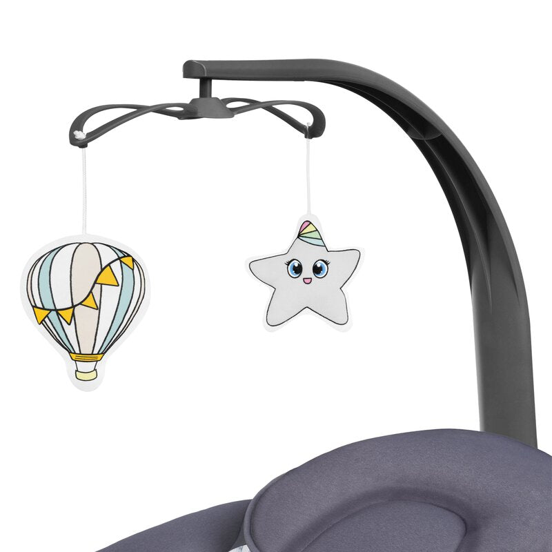 Balansoar si sezlong, Lionelo, Ralf, 2 in 1, Electric, Cu telecomanda si cablu USB, Cu miscare laterala de balansare si 5 niveluri diferite de viteza, Cu 12 melodii, Gri/Alb