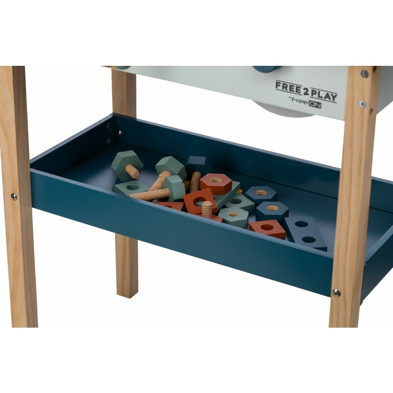 Banc de lucru, Free2Play, My first wooden Work Bench, Cu diverse unelte si accesorii, Pliabil, 55 x 28,5 x 85 cm, 36 luni+, Multicolor - gogobaby.ro