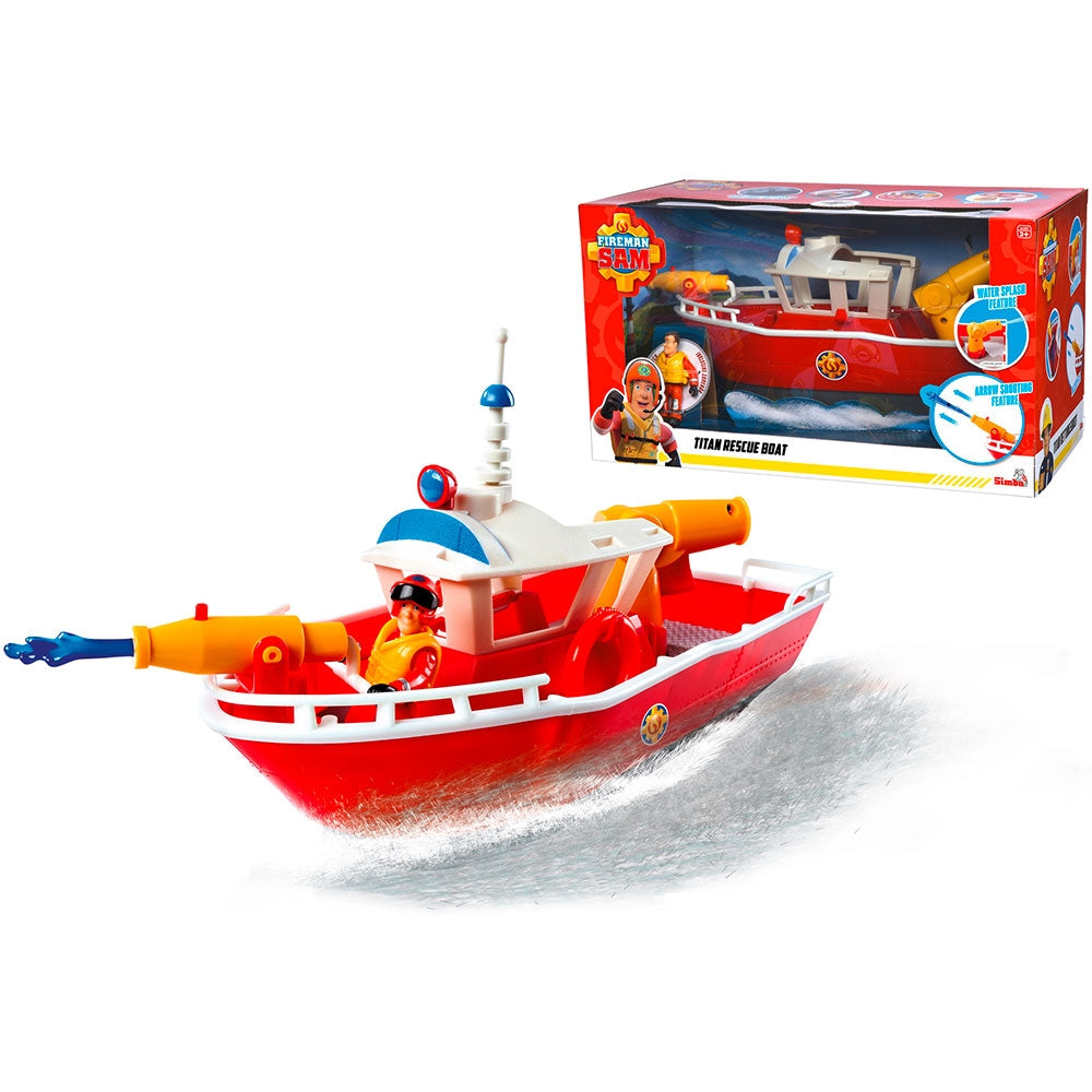 Barca Simba Fireman Sam Titan Fireboat 32 cm cu figurina si accesorii - gogobaby.ro