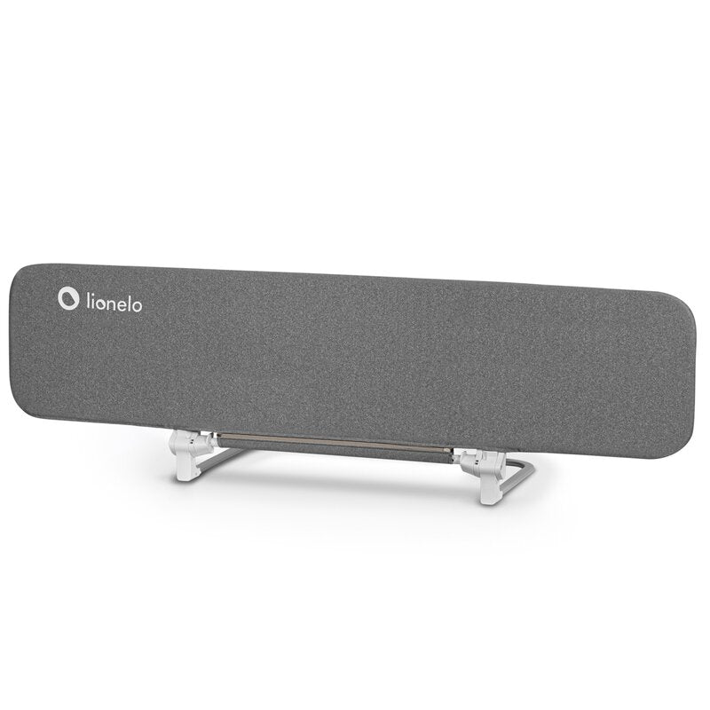 Bariera de protectie pentru pat, Lionelo, Lora XL, Pliabila, Sistem de blocare StandSafe, Geanta de transport inclusa, 150x46 cm, Conform cu BS 7972:2001+A1:2009, Gri - gogobaby.ro