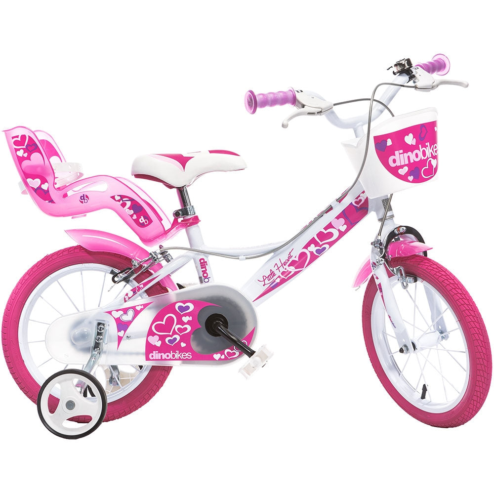 Bicicleta copii Dino Bikes 16' Little Heart alb si roz - gogobaby.ro