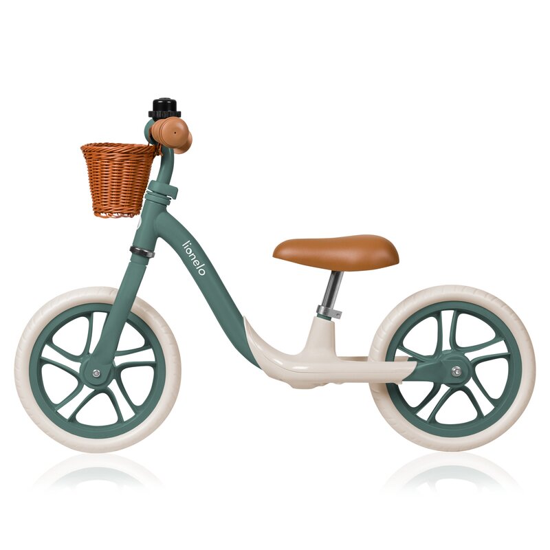 Bicicleta fara pedale, Lionelo, Alex Plus, Usoara, Cu ghidon si sa reglabile, Include cos depozitare si sonerie, Din otel, Cu roti din spuma EVA, 12 inch, Green Forest - gogobaby.ro