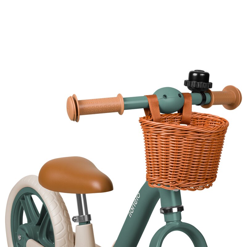 Bicicleta fara pedale, Lionelo, Alex Plus, Usoara, Cu ghidon si sa reglabile, Include cos depozitare si sonerie, Din otel, Cu roti din spuma EVA, 12 inch, Green Forest - gogobaby.ro