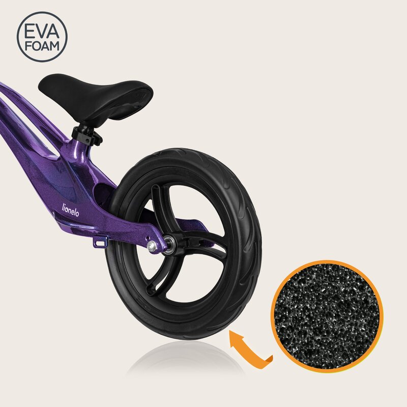 Bicicleta fara pedale, Lionelo, Bart, Usoara, Cu cadru din magneziu, Cu ghidon si sa reglabile, Greutate 3 Kg, 12 inch, Conform cu standardul european de securitate EN71, Purple Amethyst - gogobaby.ro