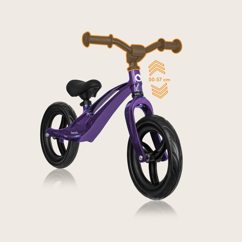 Bicicleta fara pedale, Lionelo, Bart, Usoara, Cu cadru din magneziu, Cu ghidon si sa reglabile, Greutate 3 Kg, 12 inch, Conform cu standardul european de securitate EN71, Purple Amethyst - gogobaby.ro
