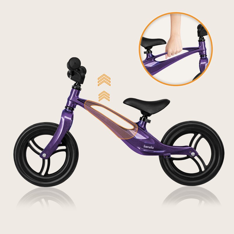 Bicicleta fara pedale, Lionelo, Bart, Usoara, Cu cadru din magneziu, Cu ghidon si sa reglabile, Greutate 3 Kg, 12 inch, Conform cu standardul european de securitate EN71, Purple Amethyst - gogobaby.ro
