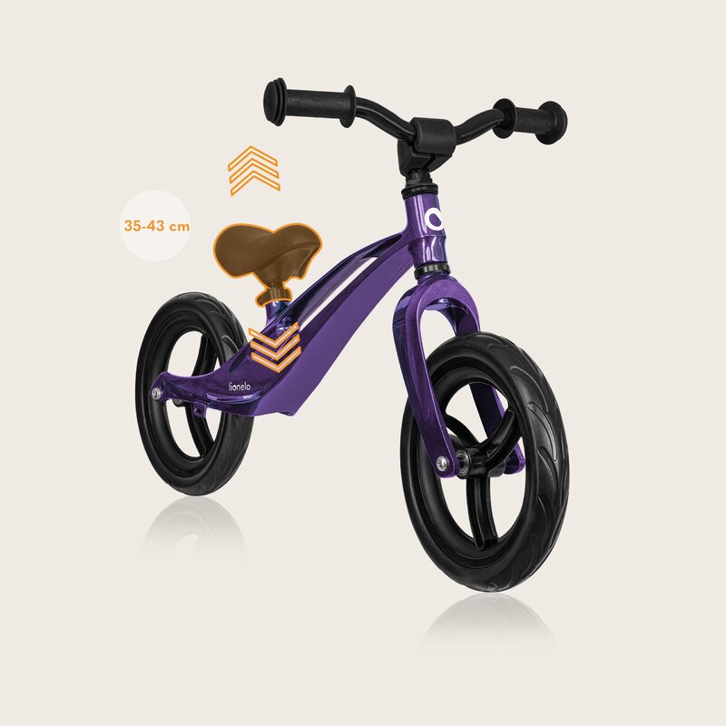 Bicicleta fara pedale, Lionelo, Bart, Usoara, Cu cadru din magneziu, Cu ghidon si sa reglabile, Greutate 3 Kg, 12 inch, Conform cu standardul european de securitate EN71, Purple Amethyst - gogobaby.ro