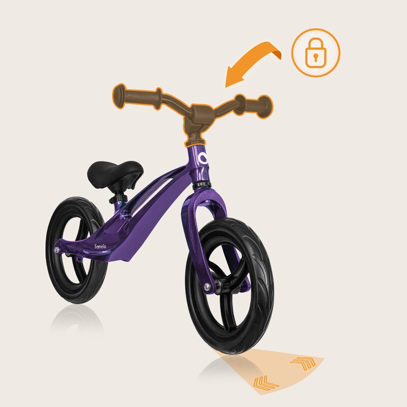 Bicicleta fara pedale, Lionelo, Bart, Usoara, Cu cadru din magneziu, Cu ghidon si sa reglabile, Greutate 3 Kg, 12 inch, Conform cu standardul european de securitate EN71, Purple Amethyst - gogobaby.ro