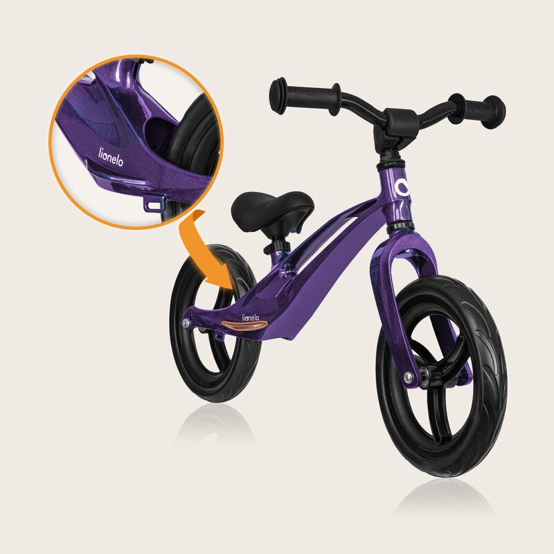 Bicicleta fara pedale, Lionelo, Bart, Usoara, Cu cadru din magneziu, Cu ghidon si sa reglabile, Greutate 3 Kg, 12 inch, Conform cu standardul european de securitate EN71, Purple Amethyst - gogobaby.ro