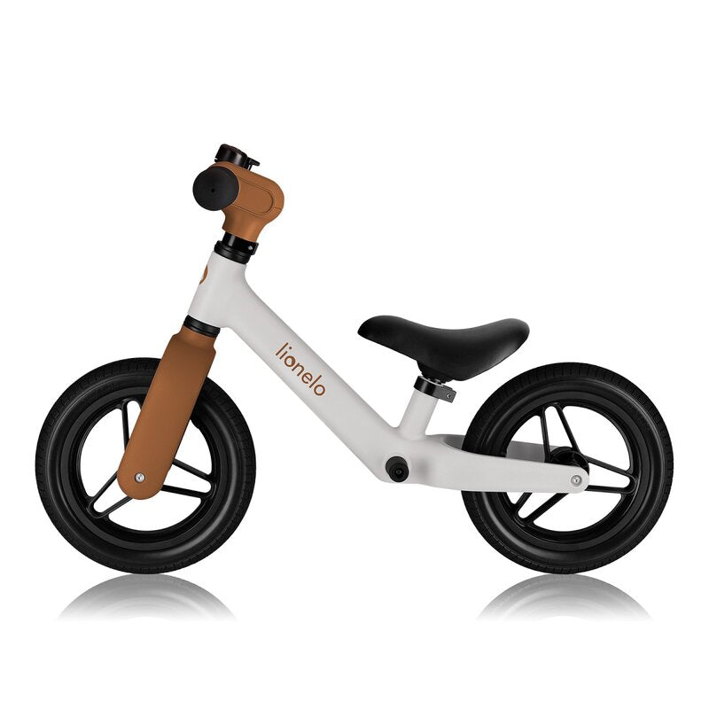 Bicicleta fara pedale, Lionelo, Toni, Cu ghidon si sa reglabile, Ultra usoara, 2.8 Kg, 18 luni+, Sustine 30 kg, Conform cu standardul EN71-1/2/3, Certificata TUV SUD, Bej - gogobaby.ro