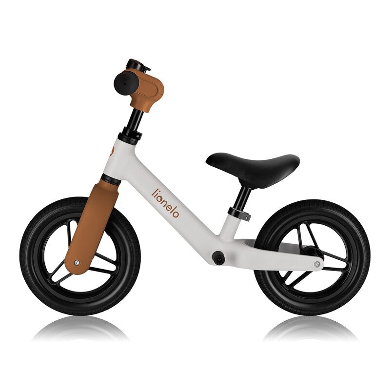 Bicicleta fara pedale, Lionelo, Toni, Cu ghidon si sa reglabile, Ultra usoara, 2.8 Kg, 18 luni+, Sustine 30 kg, Conform cu standardul EN71-1/2/3, Certificata TUV SUD, Bej - gogobaby.ro