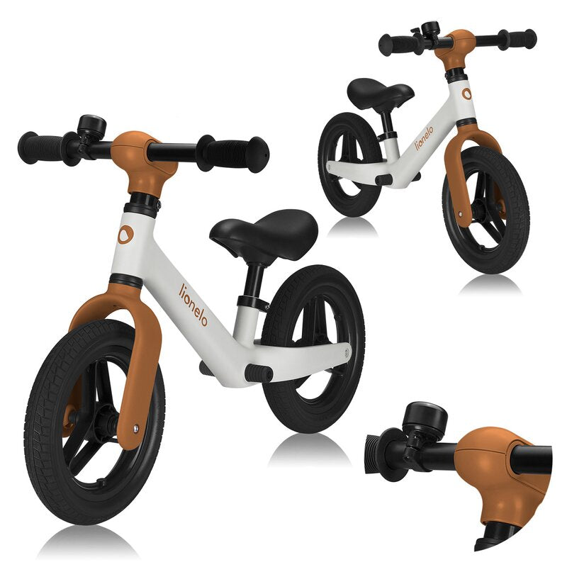 Bicicleta fara pedale, Lionelo, Toni, Cu ghidon si sa reglabile, Ultra usoara, 2.8 Kg, 18 luni+, Sustine 30 kg, Conform cu standardul EN71-1/2/3, Certificata TUV SUD, Bej - gogobaby.ro