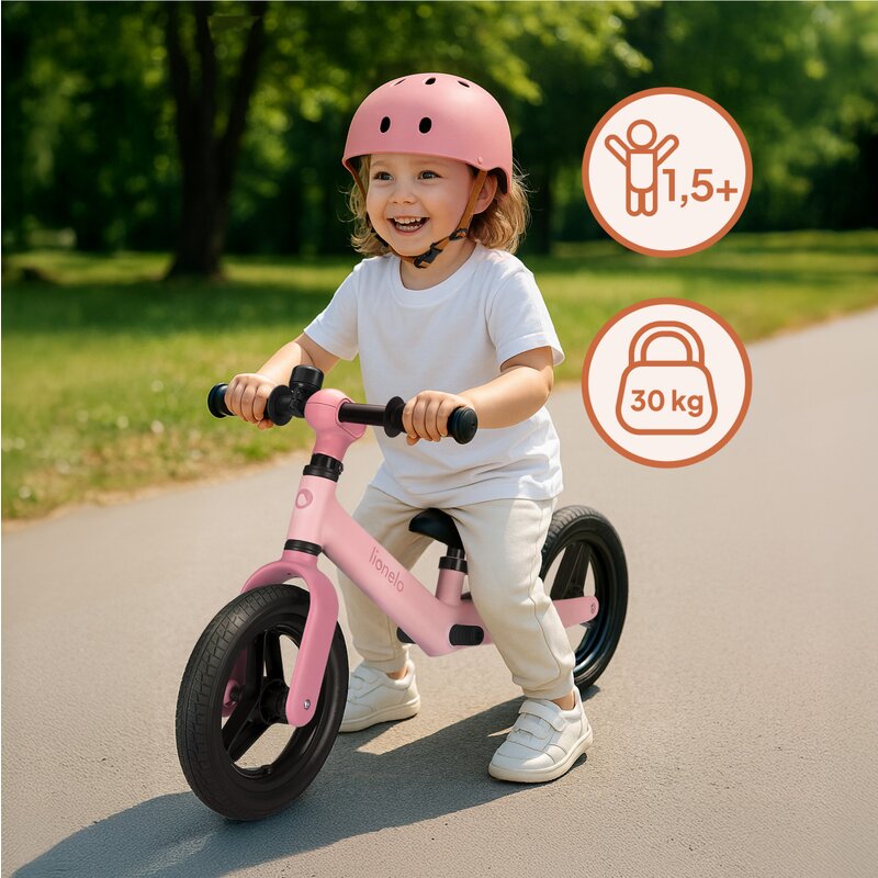 Bicicleta fara pedale, Lionelo, Toni, Cu ghidon si sa reglabile, Ultra usoara, 2.8 Kg, 18 luni+, Sustine 30 kg, Conform cu standardul EN71-1/2/3, Certificata TUV SUD, Bej - gogobaby.ro